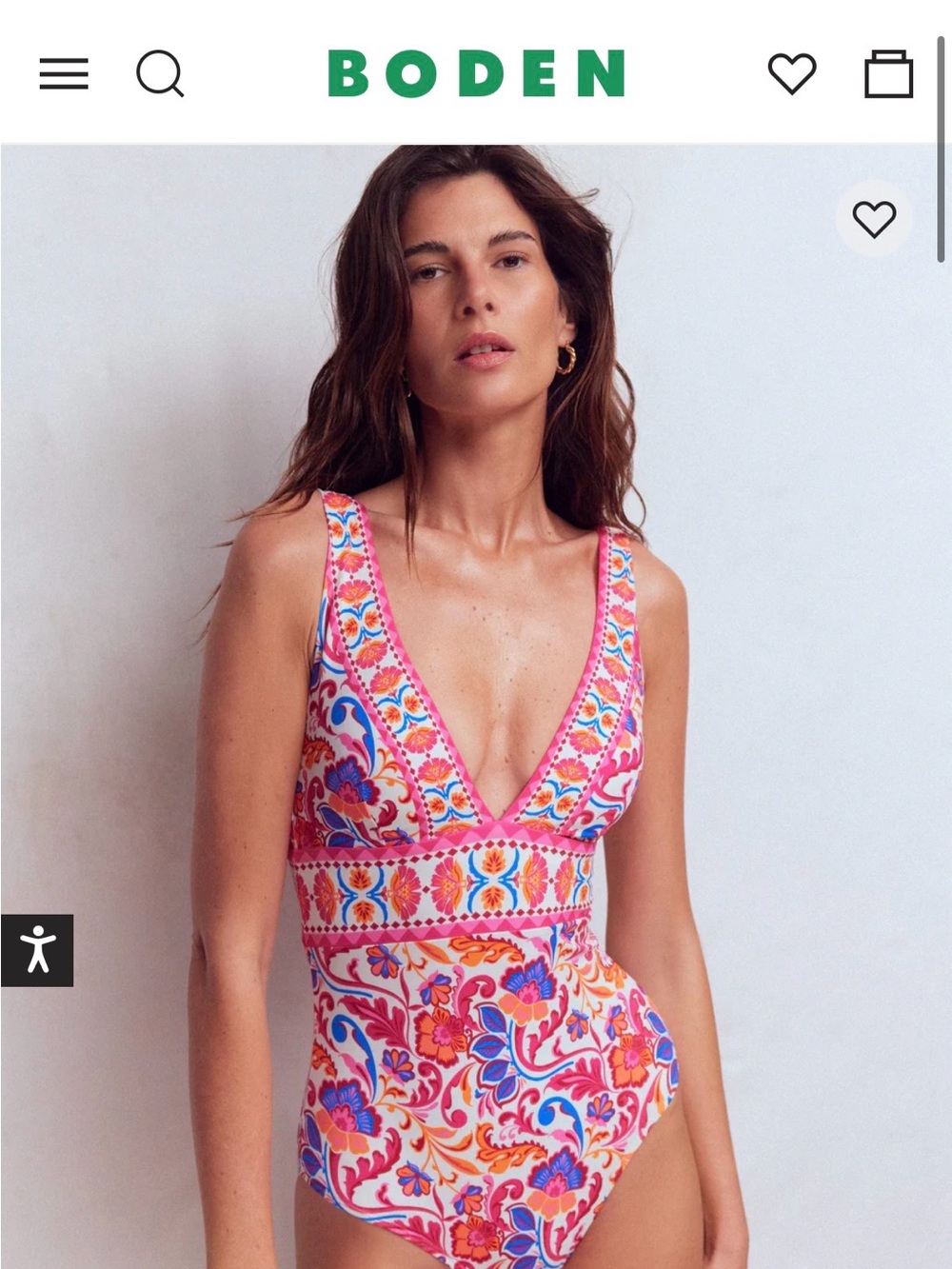 Boden Pink Multicolor Floral V-Neck One-Piece Swimsuit 12 long- never worn,